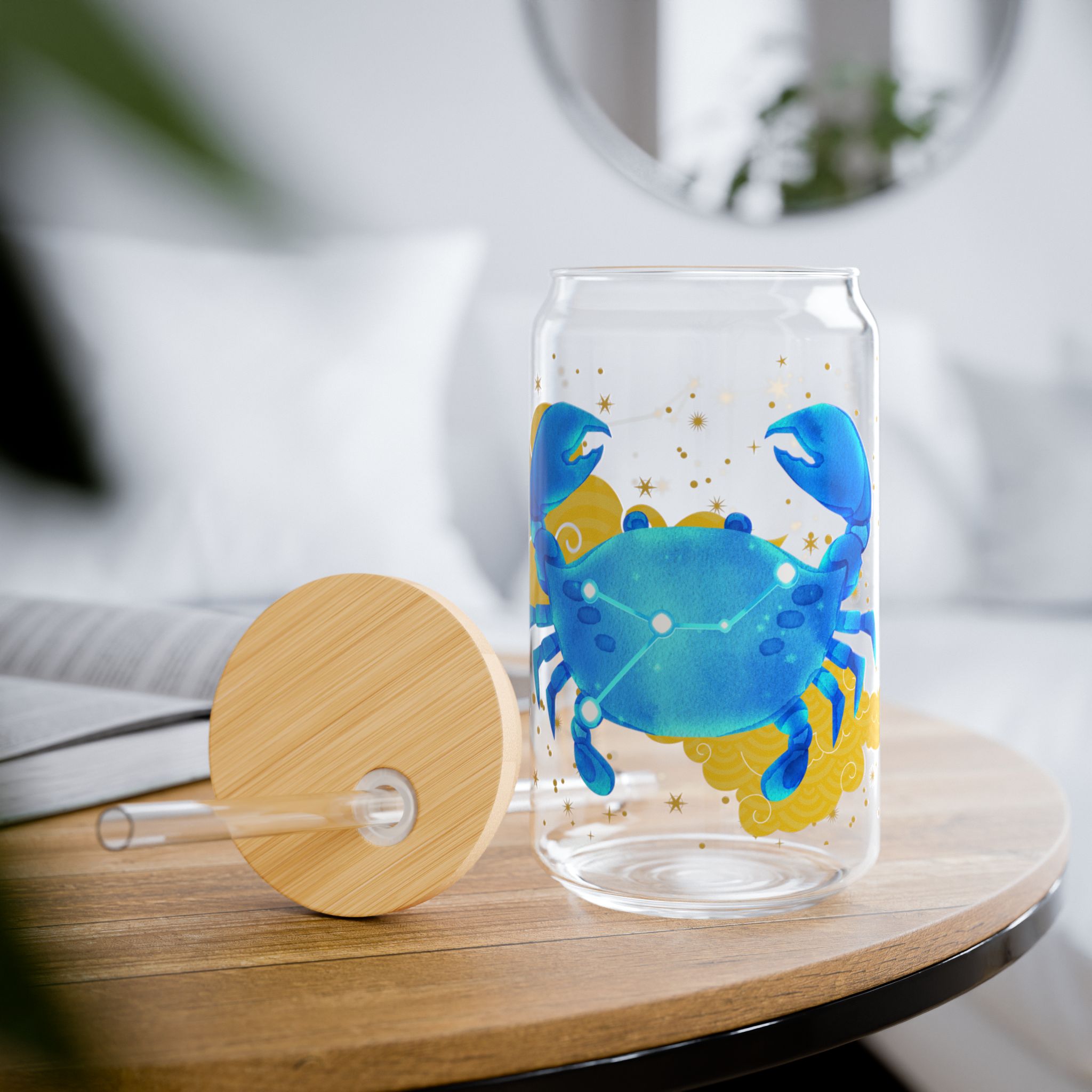 Cancer Sipper Glass | 16oz Eco-Friendly Drinkware, Ocean Theme, Perfect for Zodiac lover gift, Astrologie Lovers - Image 8