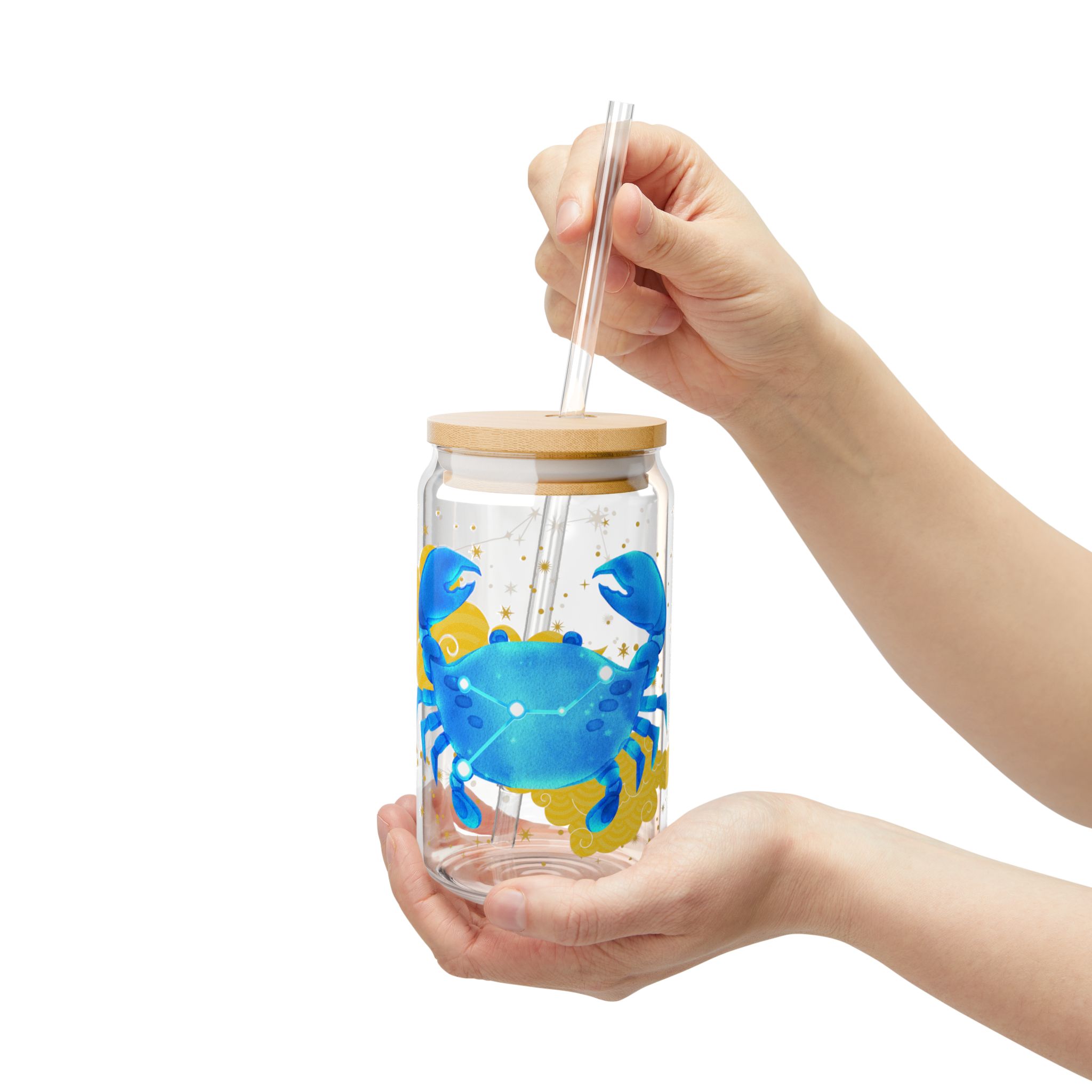Cancer Sipper Glass | 16oz Eco-Friendly Drinkware, Ocean Theme, Perfect for Zodiac lover gift, Astrologie Lovers - Image 7