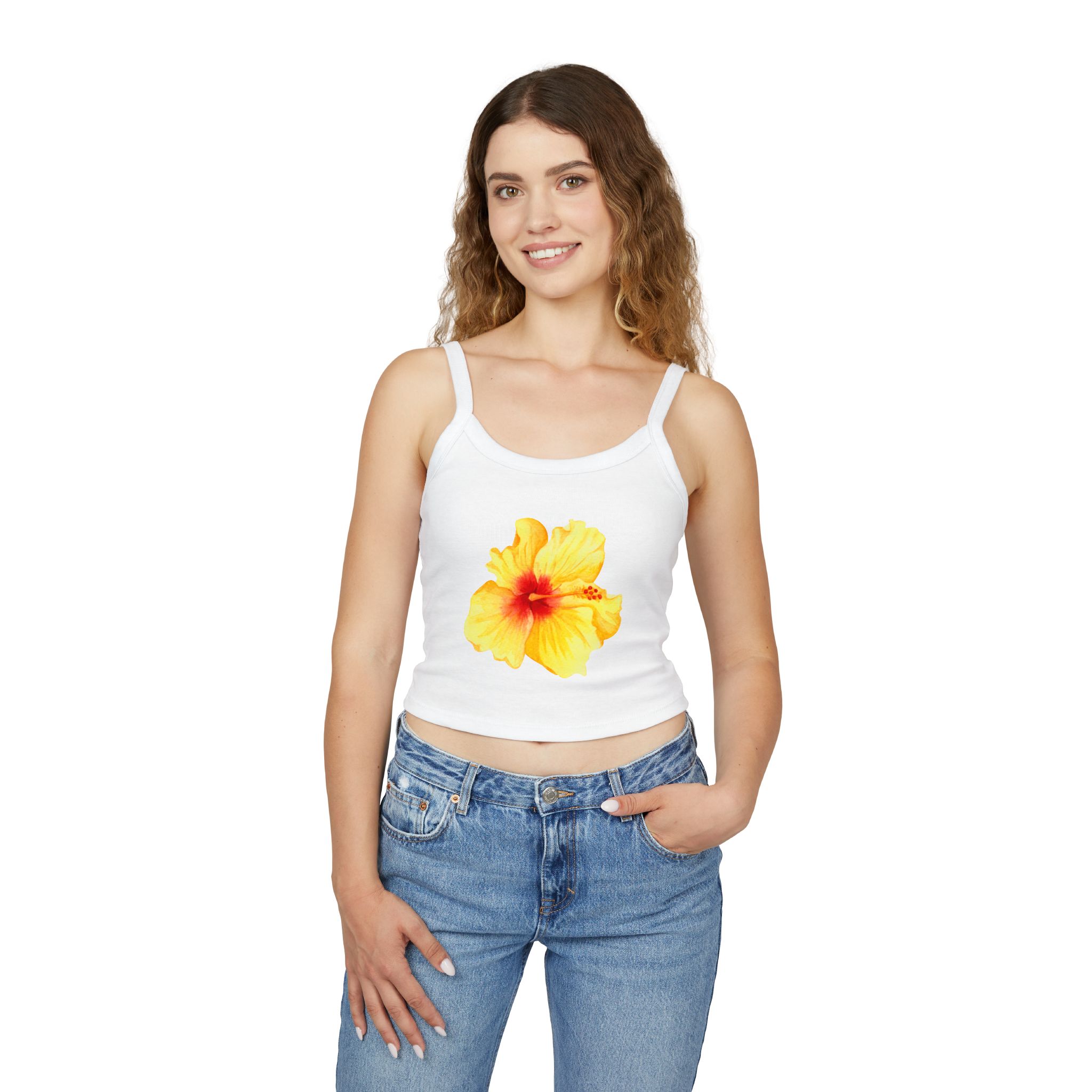 Women's Floral Hibiscus Strap Tank Top, Summer Top, Beachwear, Vacation Outfit, Casual Wear, Floral Print Clothing - Image 3