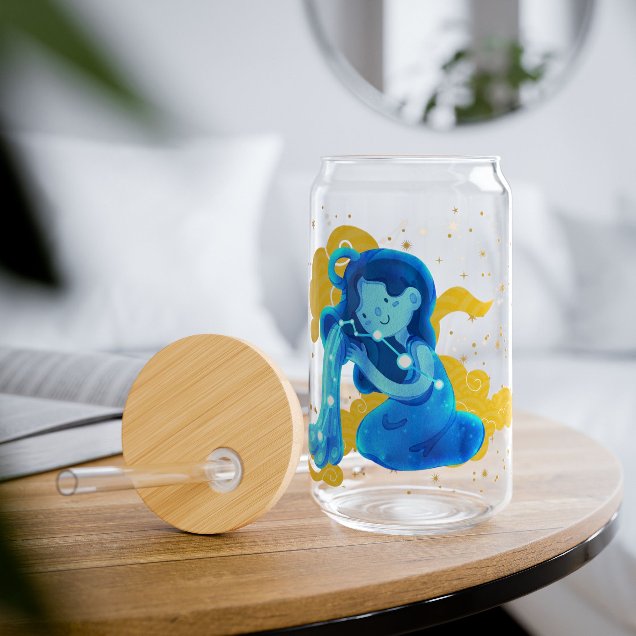 Aquarius Sipper Glass, 16oz | Fun Drinkware for Astrologie lovers | Cute Zodiac Design | Perfect for Parties & Gifts - Image 8