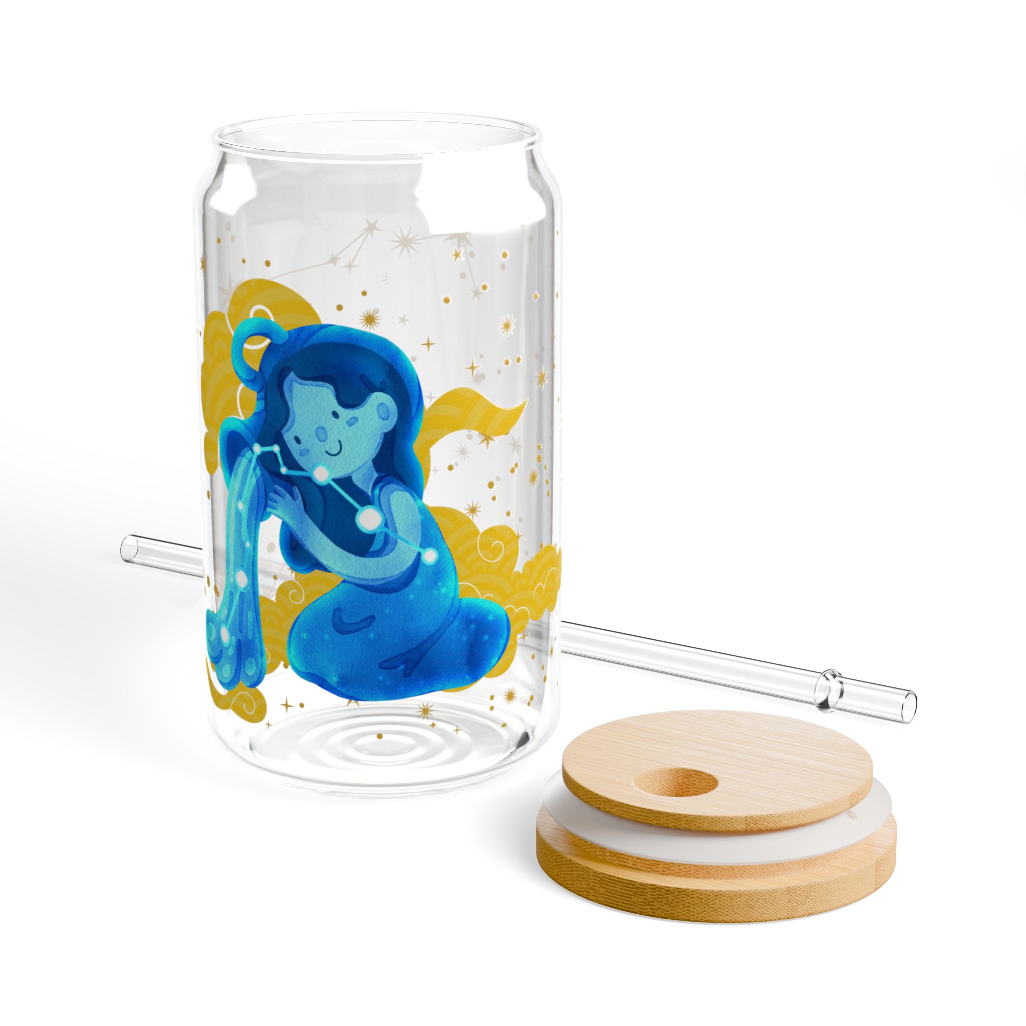 Aquarius Sipper Glass, 16oz | Fun Drinkware for Astrologie lovers | Cute Zodiac Design | Perfect for Parties & Gifts - Image 5