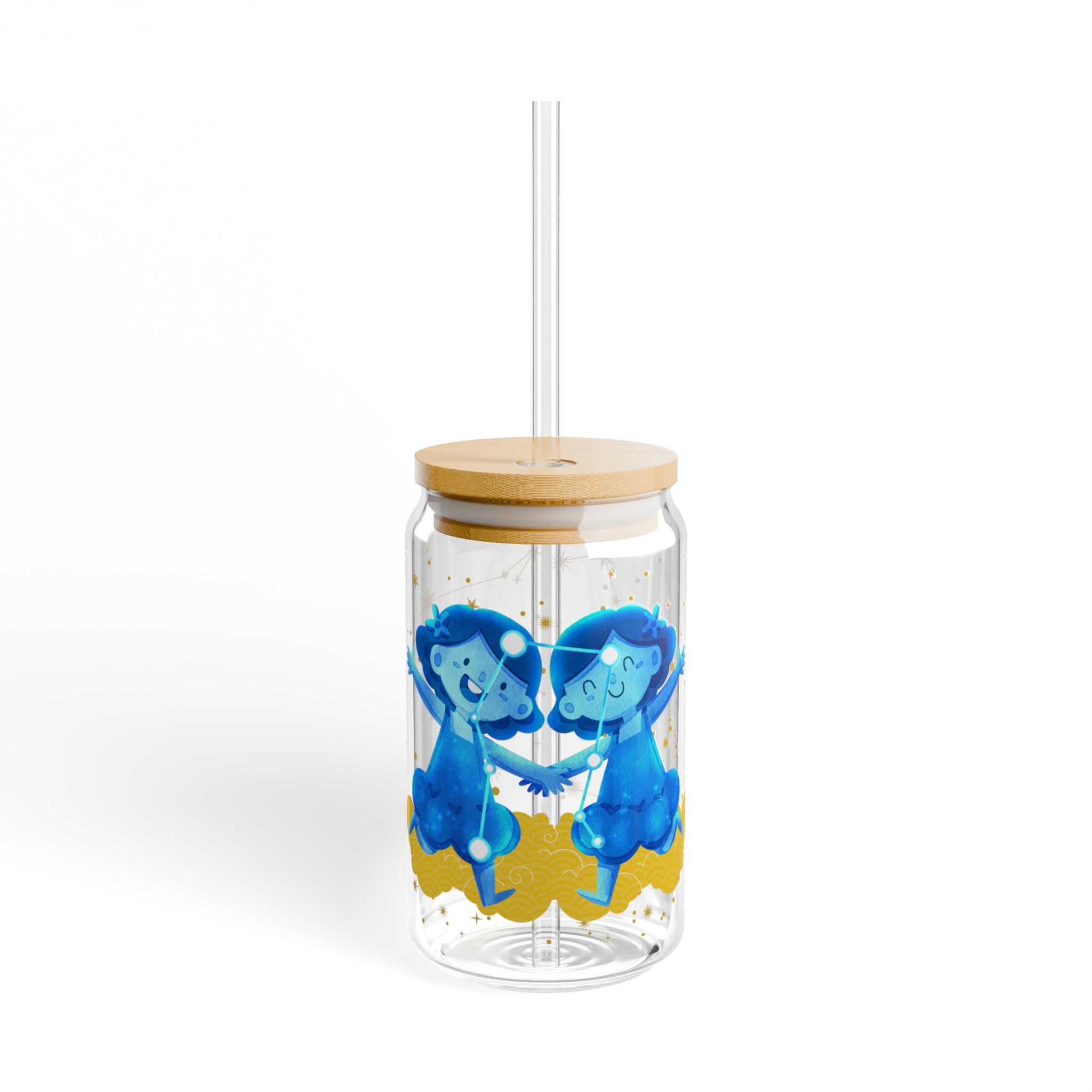 Gemini Sipper Glass, Cute Drinkware for Astrologie, Magical Zodiac signs, Summer Refreshments, Gift for Astrologie lovers