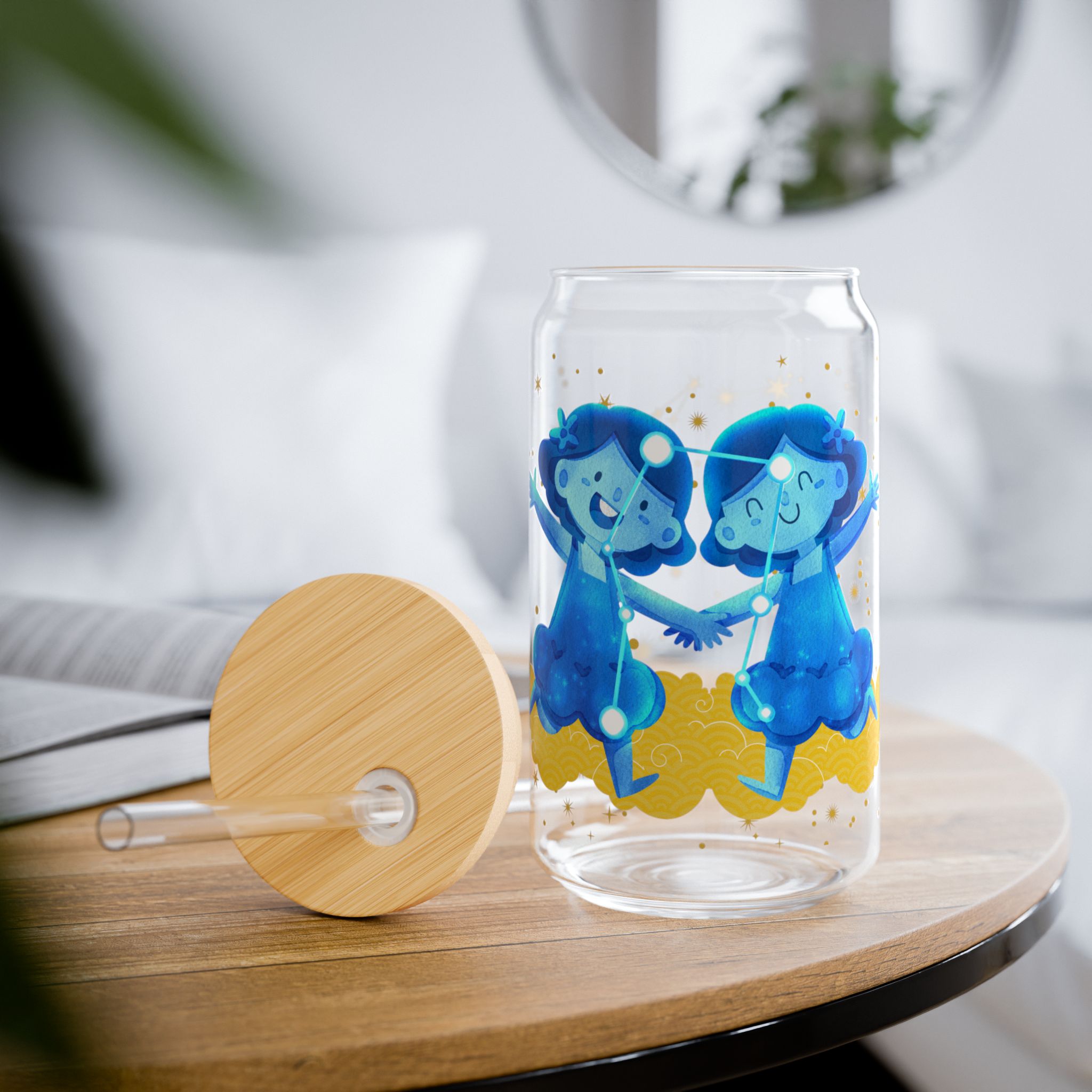 Gemini Sipper Glass, Cute Drinkware for Astrologie, Magical Zodiac signs, Summer Refreshments, Gift for Astrologie lovers - Image 8