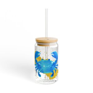 Cancer Sipper Glass | 16oz Eco-Friendly Drinkware, Ocean Theme, Perfect for Zodiac lover gift, Astrologie Lovers