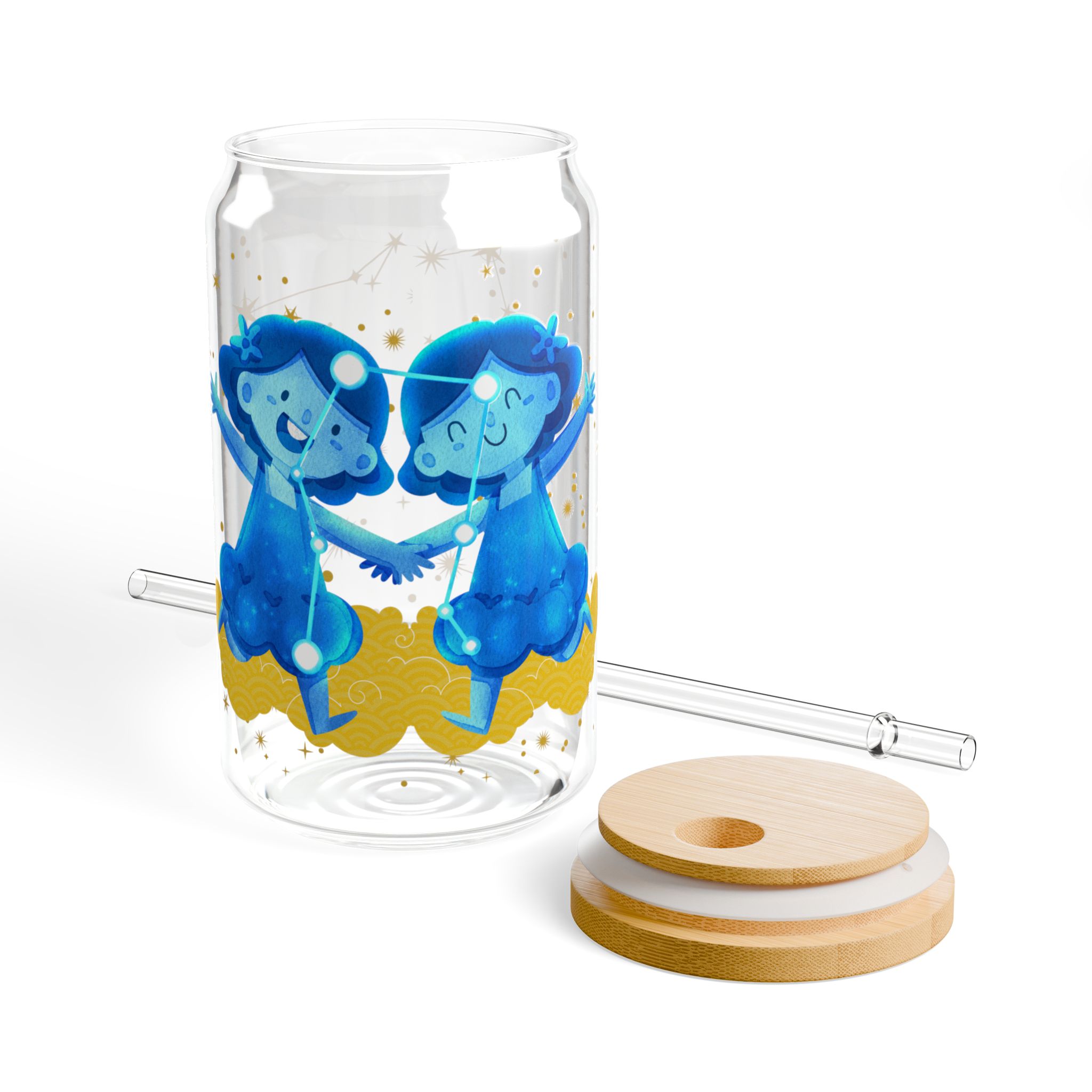 Gemini Sipper Glass, Cute Drinkware for Astrologie, Magical Zodiac signs, Summer Refreshments, Gift for Astrologie lovers - Image 5