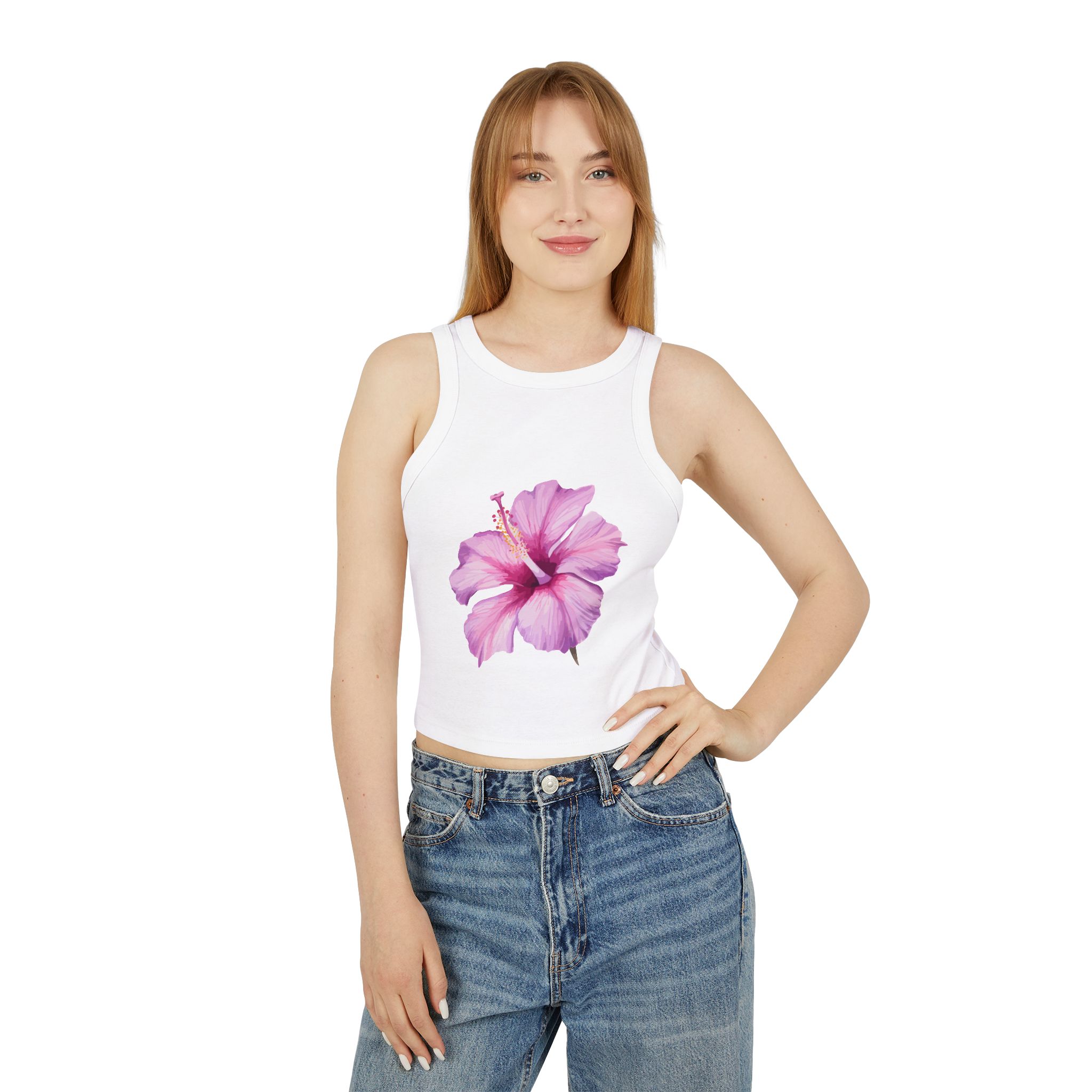 Floral Summer Racerback Tank | Women's Micro Rib Top, Casual Summer Wear, Floral Gift, Beach Vacation, Festival Clothing - Image 4