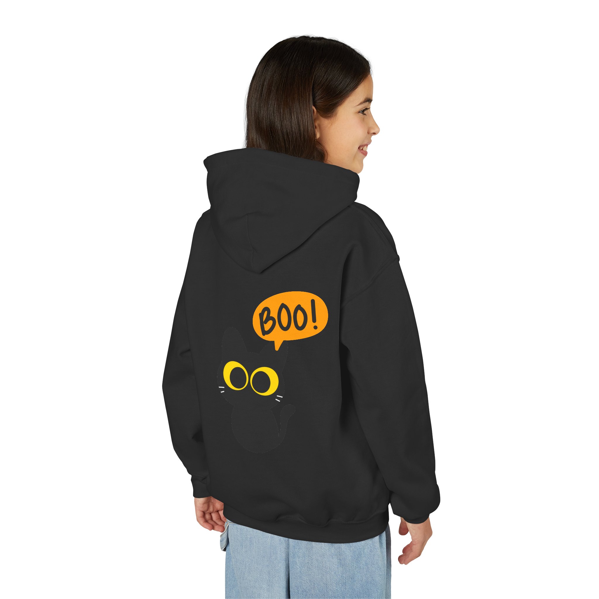 Cute Black Cat Hoodie for Kids, Halloween Sweatshirt, Youth Pullover with Boo Design, Fun Cat Lover Gift, Cozy Casual Wear - Image 13