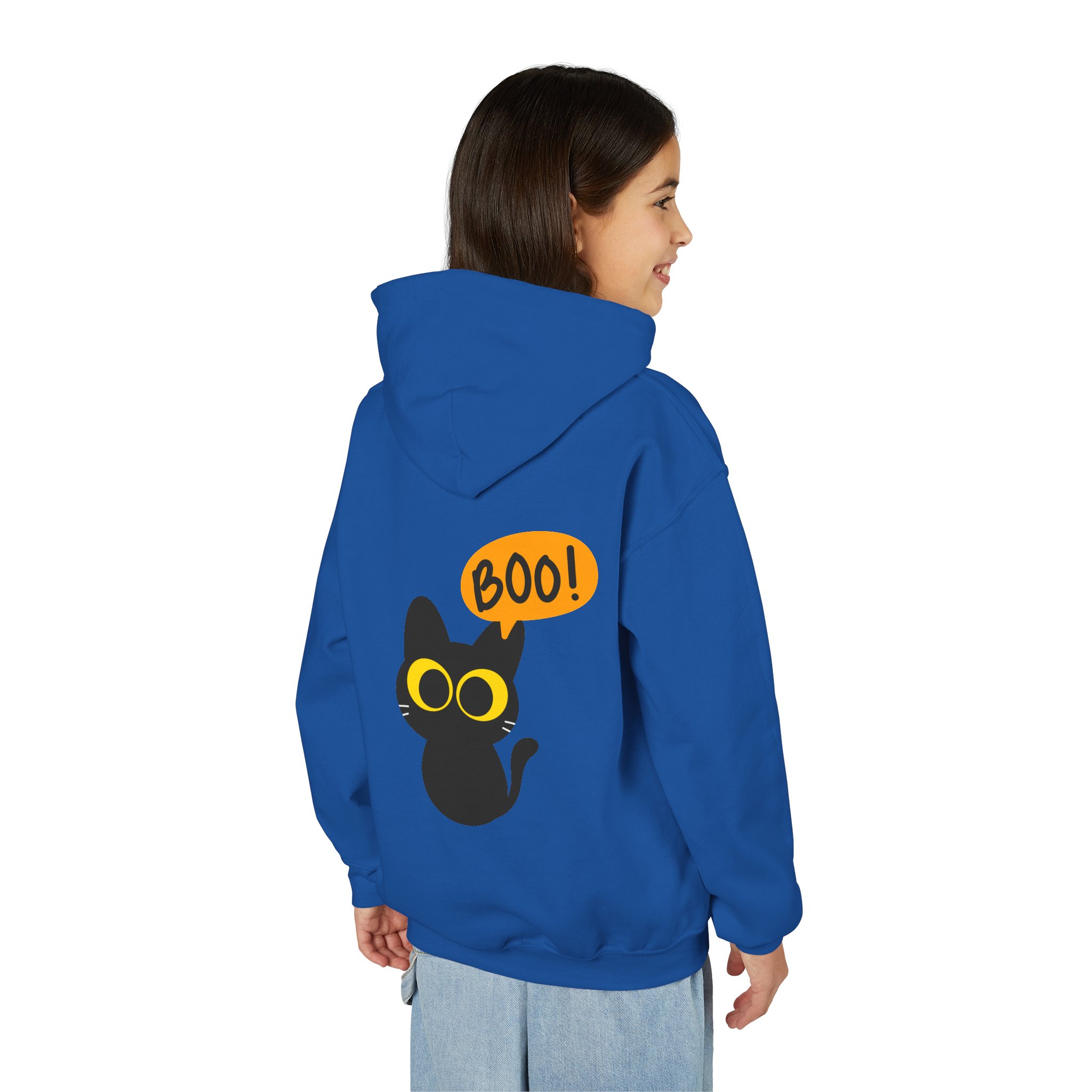 Cute Black Cat Hoodie for Kids, Halloween Sweatshirt, Youth Pullover with Boo Design, Fun Cat Lover Gift, Cozy Casual Wear - Image 62