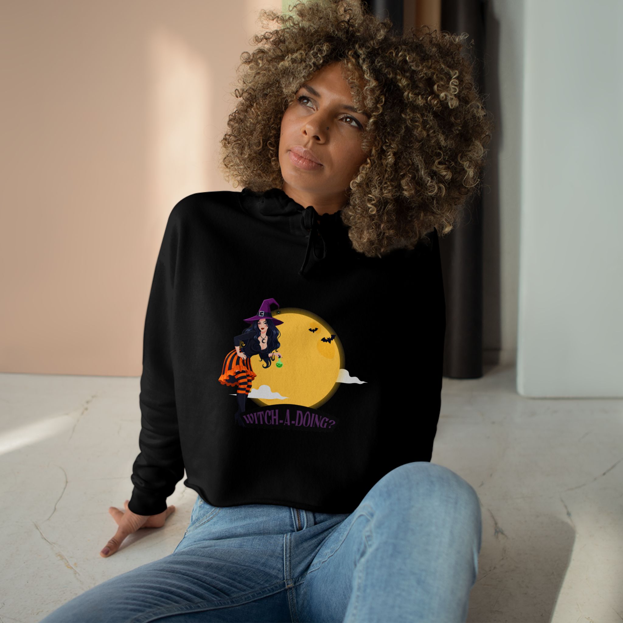 Witchy Crop Hoodie, Cozy Halloween Sweatshirt, Cute Witch Apparel, Trendy Festival Wear, Spooky Season Gift - Image 6