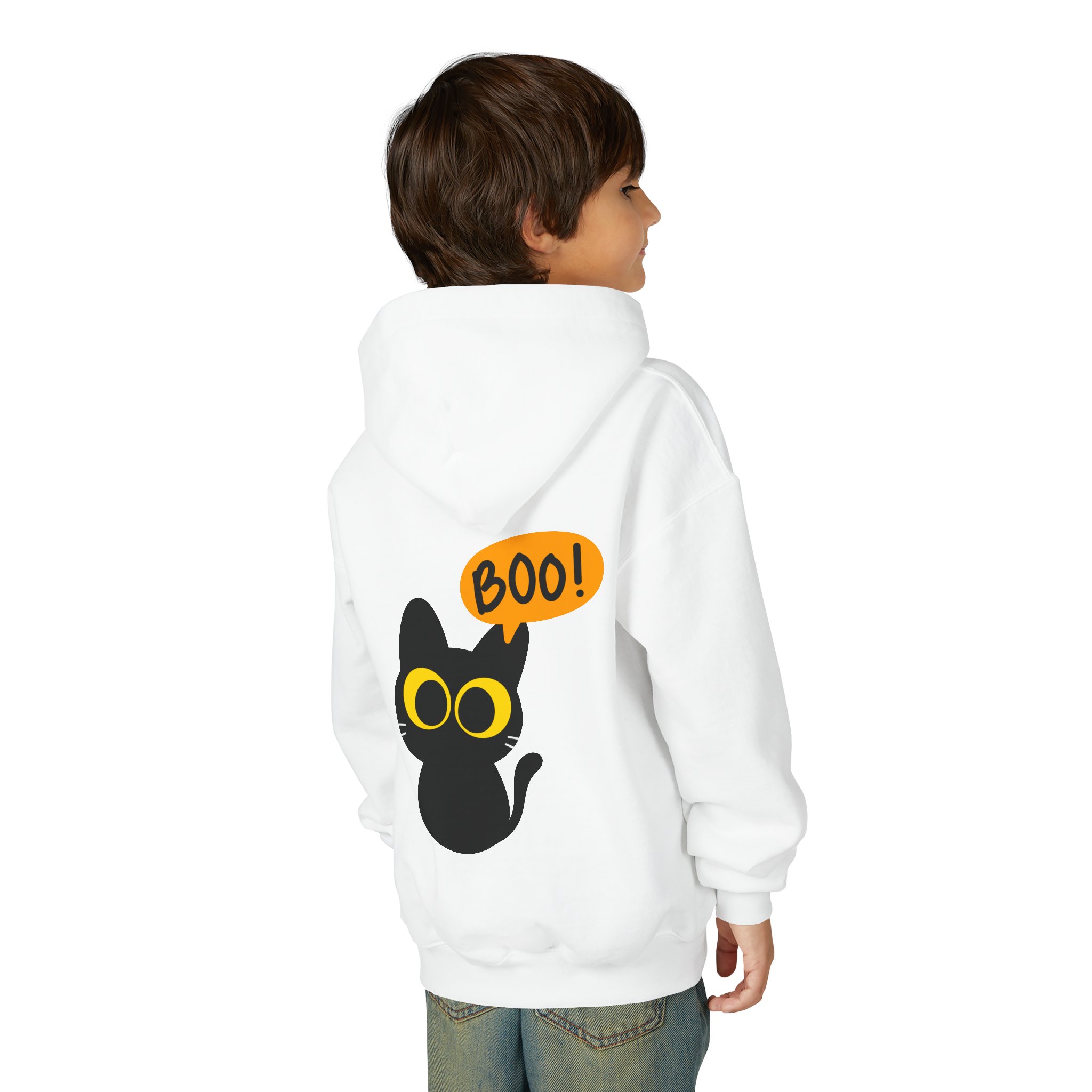 Cute Black Cat Hoodie for Kids, Halloween Sweatshirt, Youth Pullover with Boo Design, Fun Cat Lover Gift, Cozy Casual Wear - Image 4