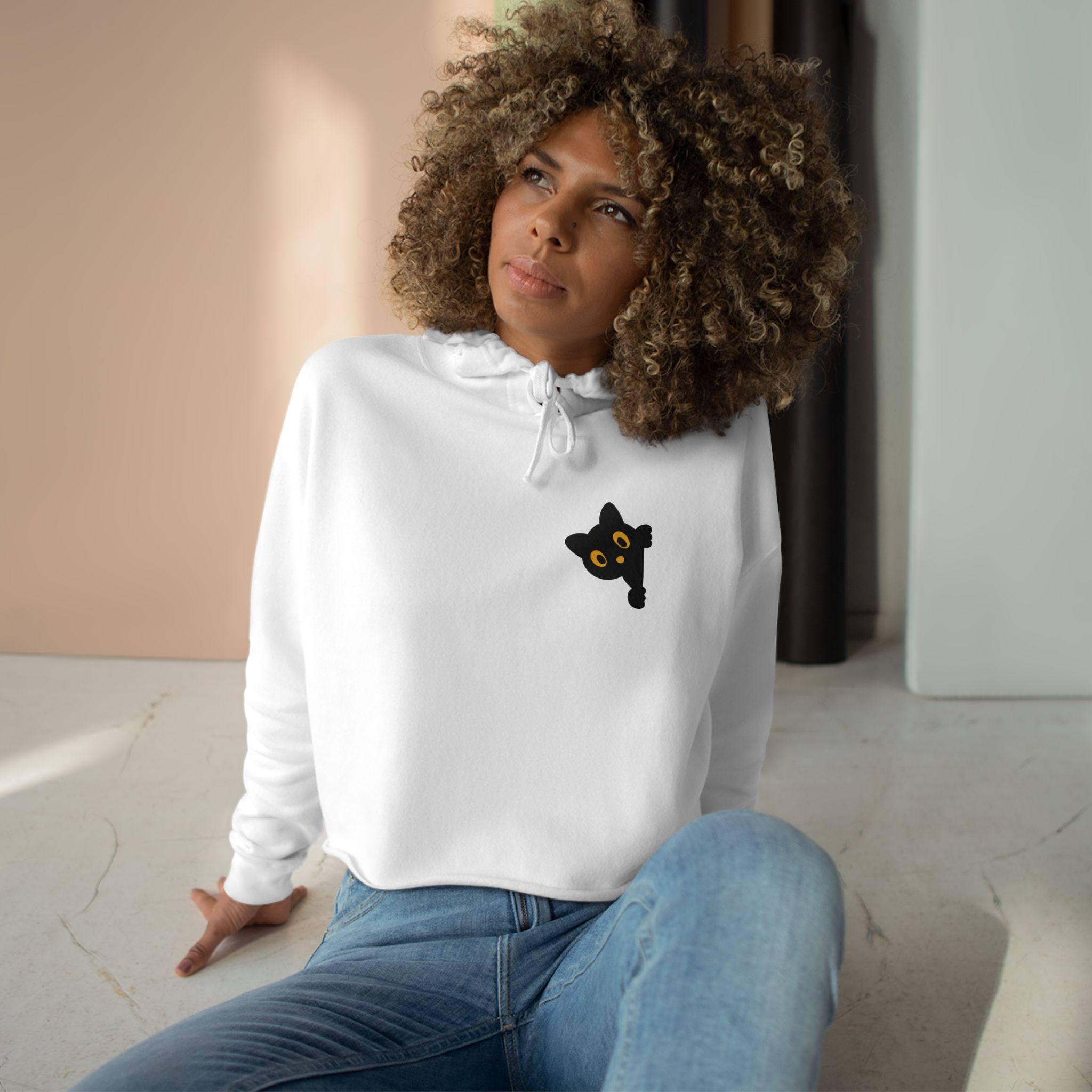 Hocus Pocus Cat Crop Hoodie, Halloween Clothing, Gift for Cat Lovers, Cozy Hoodie, Witchy Style Apparel - Image 3