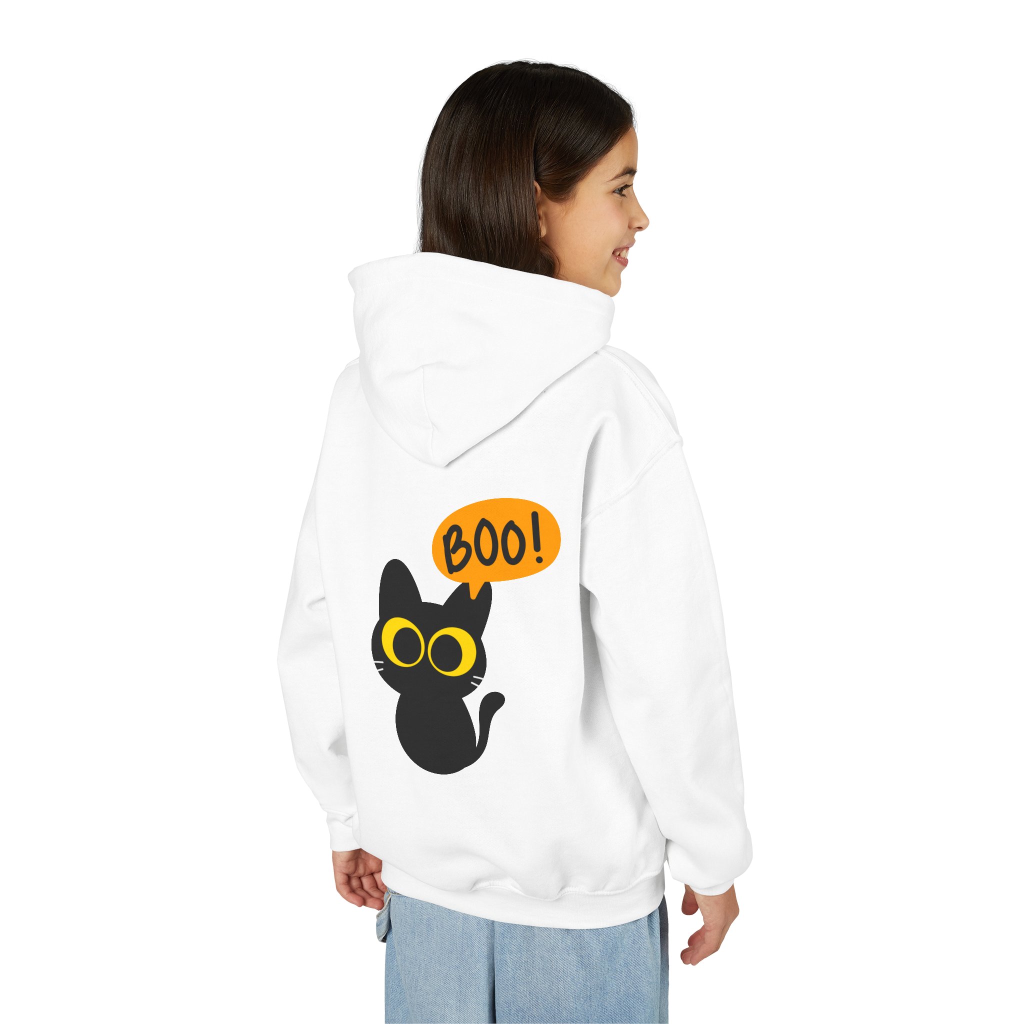 Cute Black Cat Hoodie for Kids, Halloween Sweatshirt, Youth Pullover with Boo Design, Fun Cat Lover Gift, Cozy Casual Wear - Image 6