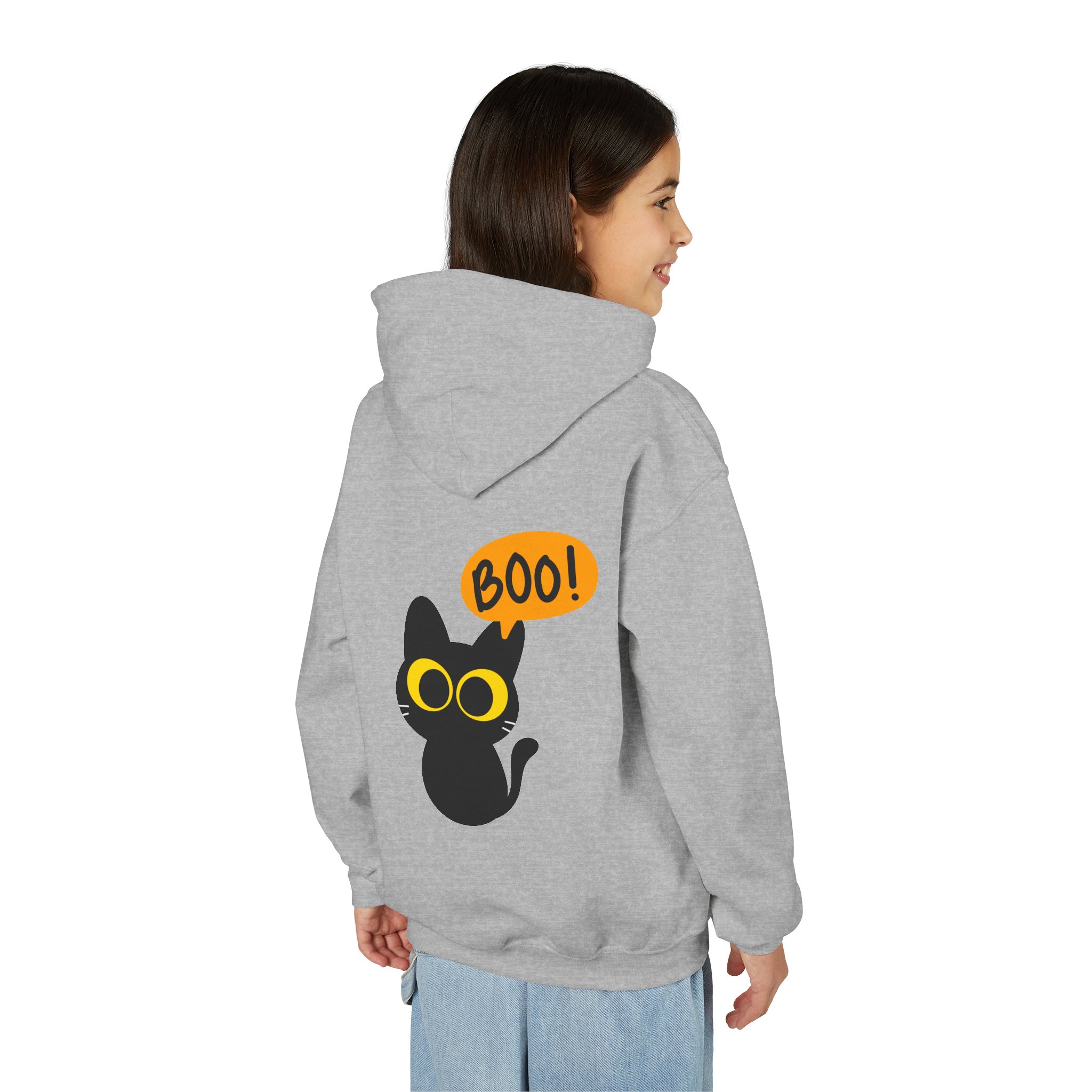 Cute Black Cat Hoodie for Kids, Halloween Sweatshirt, Youth Pullover with Boo Design, Fun Cat Lover Gift, Cozy Casual Wear - Image 20