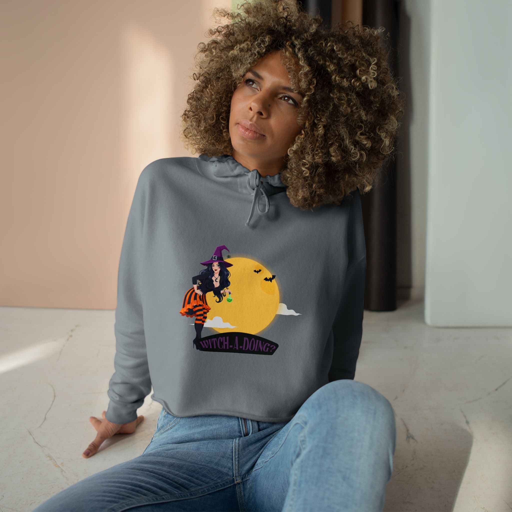Witchy Crop Hoodie, Cozy Halloween Sweatshirt, Cute Witch Apparel, Trendy Festival Wear, Spooky Season Gift - Image 9
