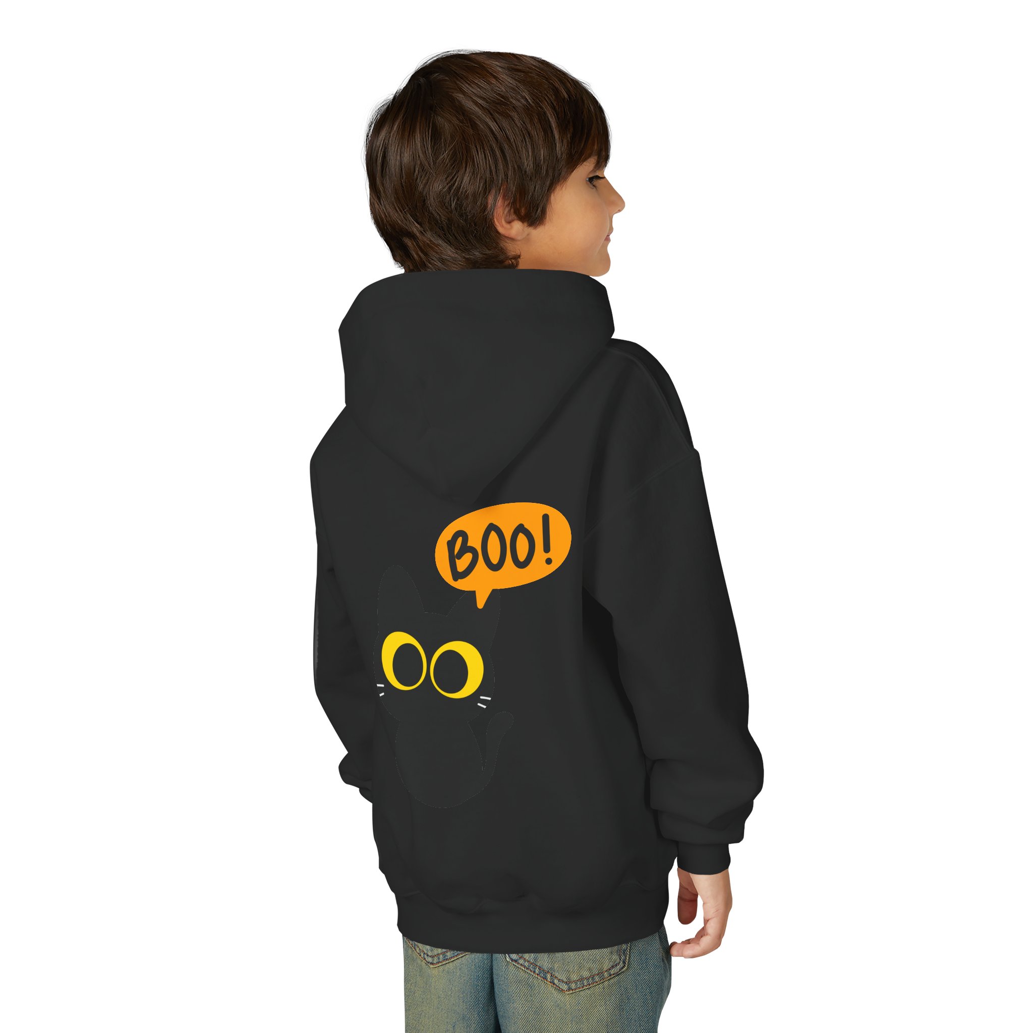 Cute Black Cat Hoodie for Kids, Halloween Sweatshirt, Youth Pullover with Boo Design, Fun Cat Lover Gift, Cozy Casual Wear - Image 11