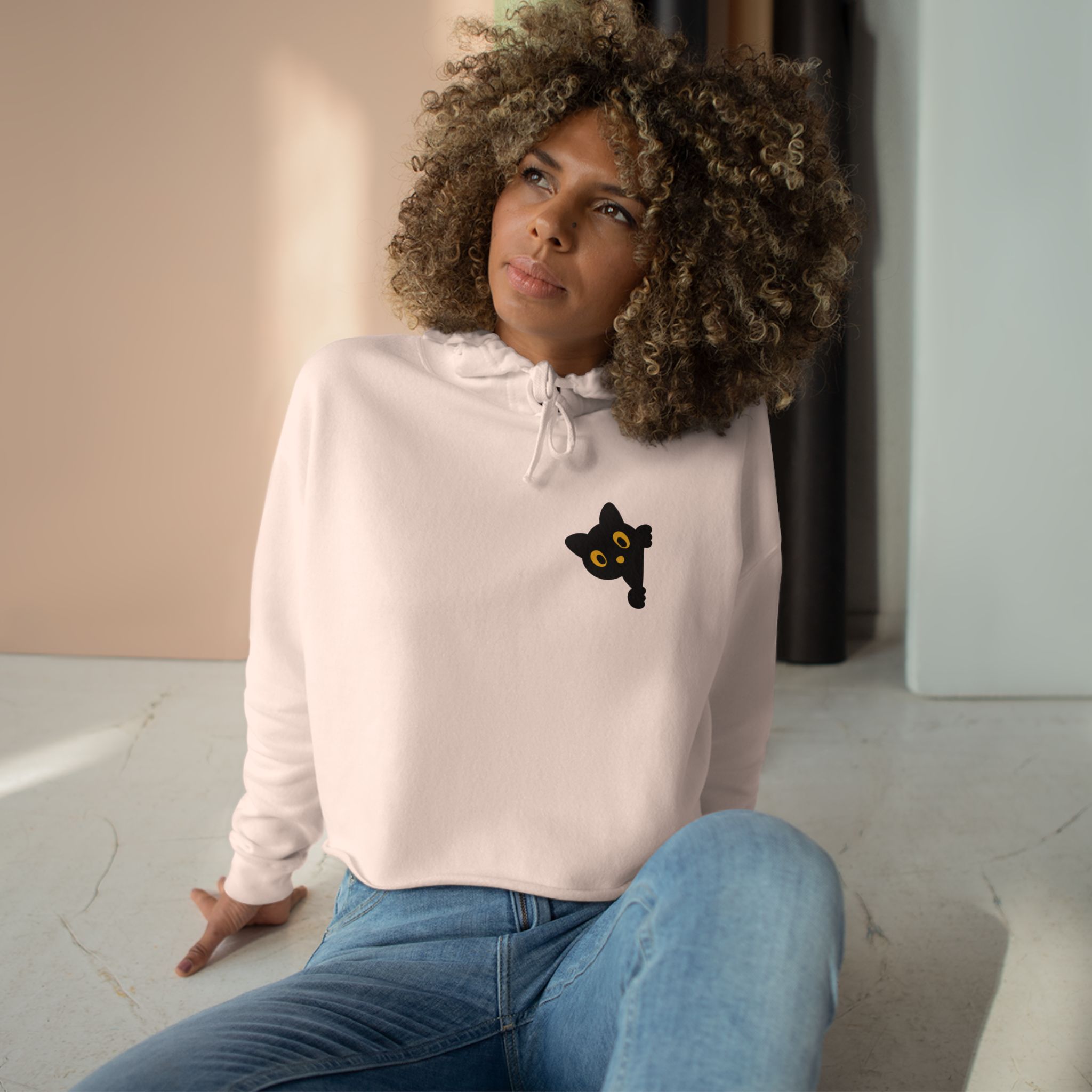 Hocus Pocus Cat Crop Hoodie, Halloween Clothing, Gift for Cat Lovers, Cozy Hoodie, Witchy Style Apparel - Image 6