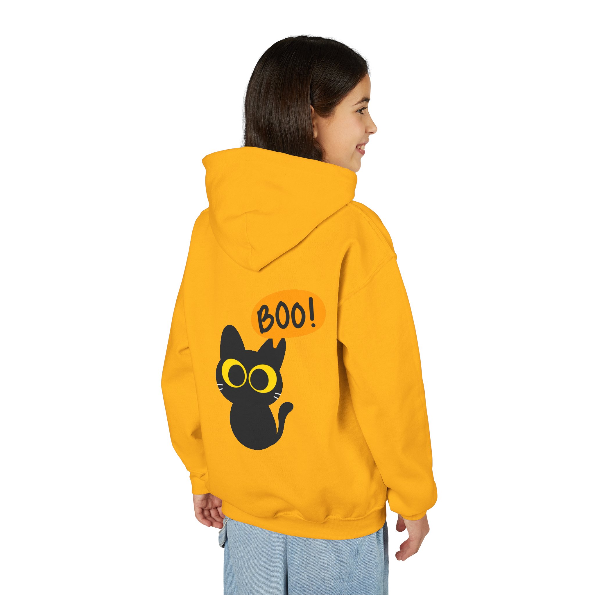 Cute Black Cat Hoodie for Kids, Halloween Sweatshirt, Youth Pullover with Boo Design, Fun Cat Lover Gift, Cozy Casual Wear - Image 27