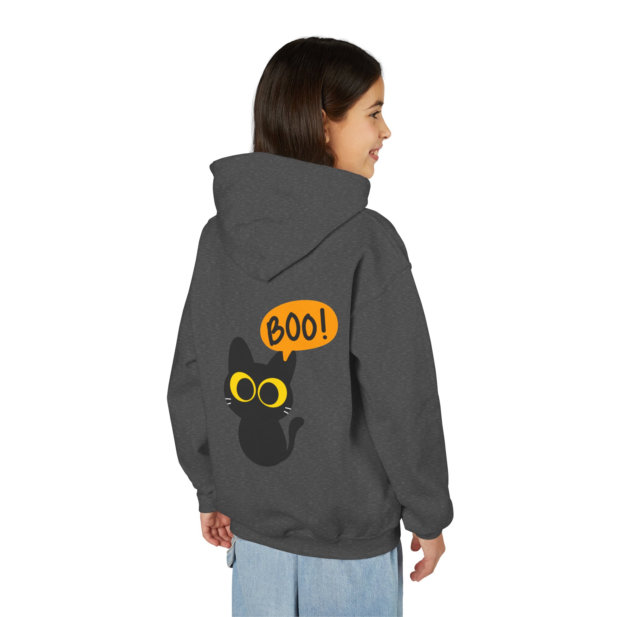 Cute Black Cat Hoodie for Kids, Halloween Sweatshirt, Youth Pullover with Boo Design, Fun Cat Lover Gift, Cozy Casual Wear - Image 48