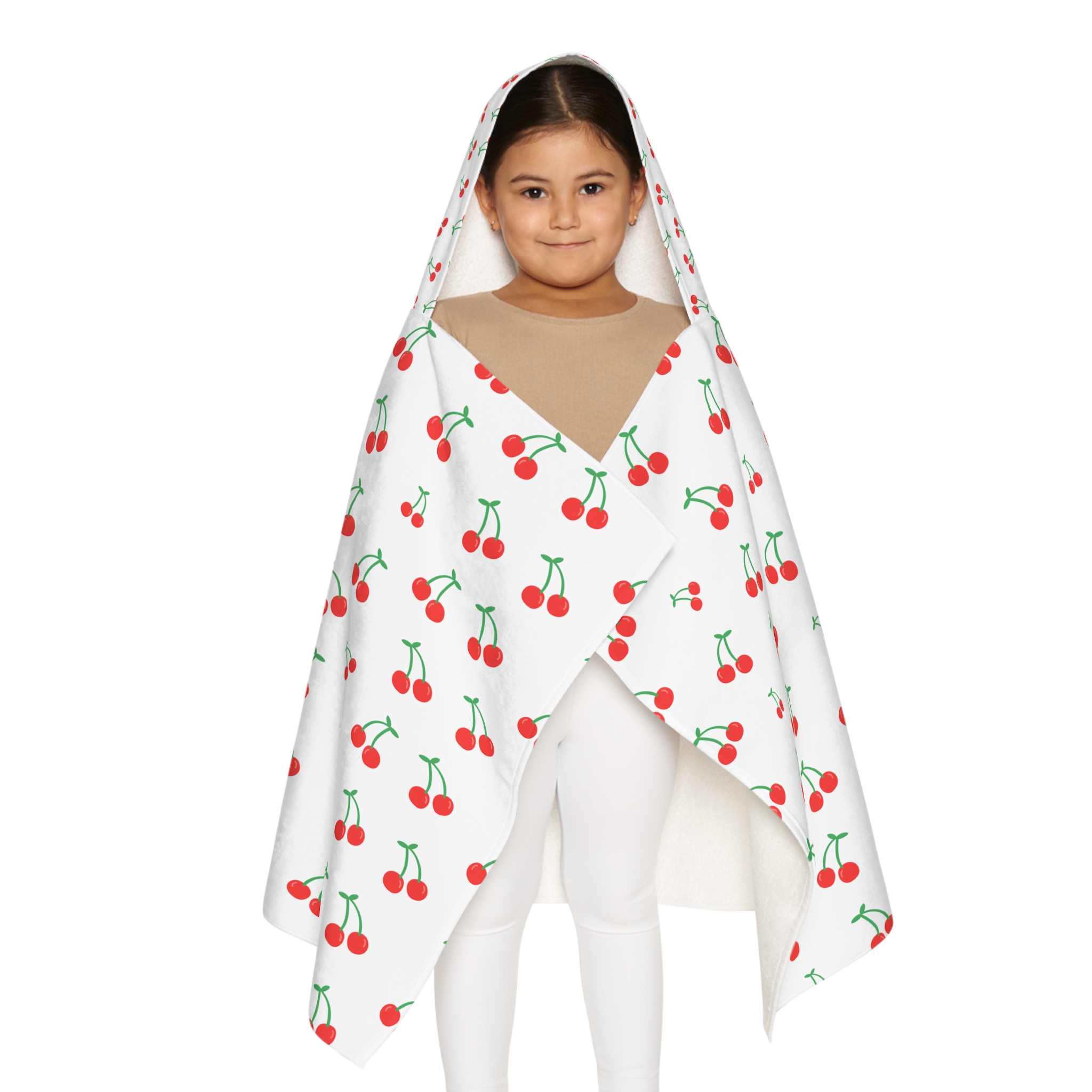 Cherry Print Youth Hooded Towel, Adorable Bath Sheet, Kids Beach Towel, Fun Pool Accessory, Gift for Summer Parties