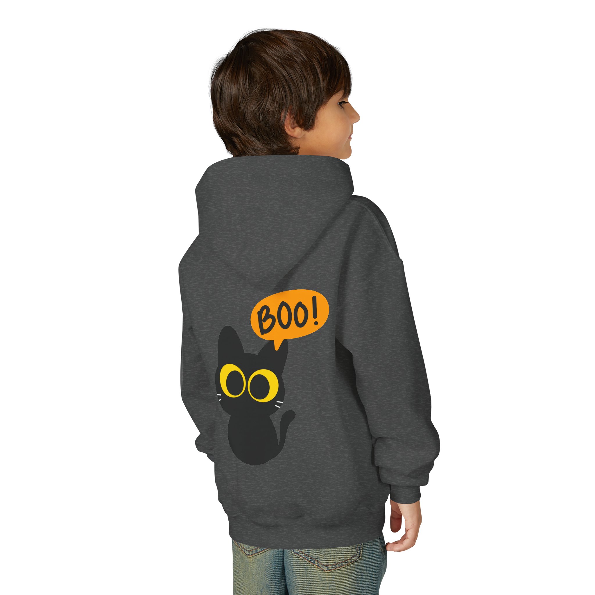 Cute Black Cat Hoodie for Kids, Halloween Sweatshirt, Youth Pullover with Boo Design, Fun Cat Lover Gift, Cozy Casual Wear - Image 46