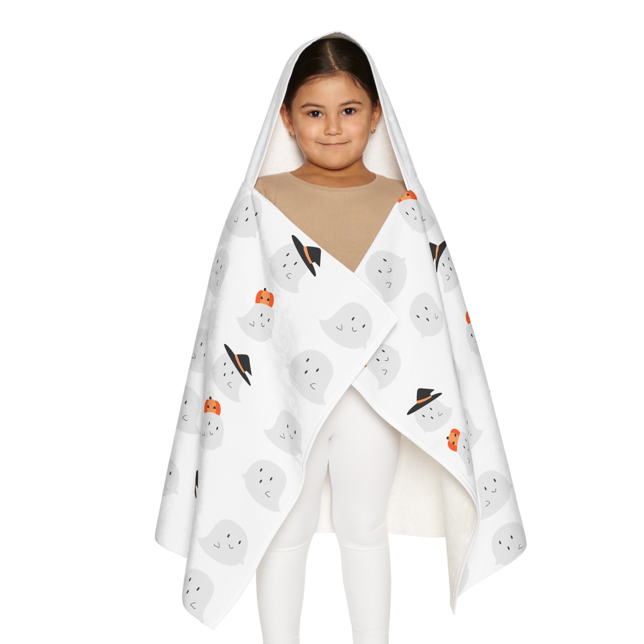Ghost-Themed Youth Hooded Towel, Fun Bath Wrap for Kids, Halloween Gift, Cozy Pool Towel, Soft Towels for Young Children