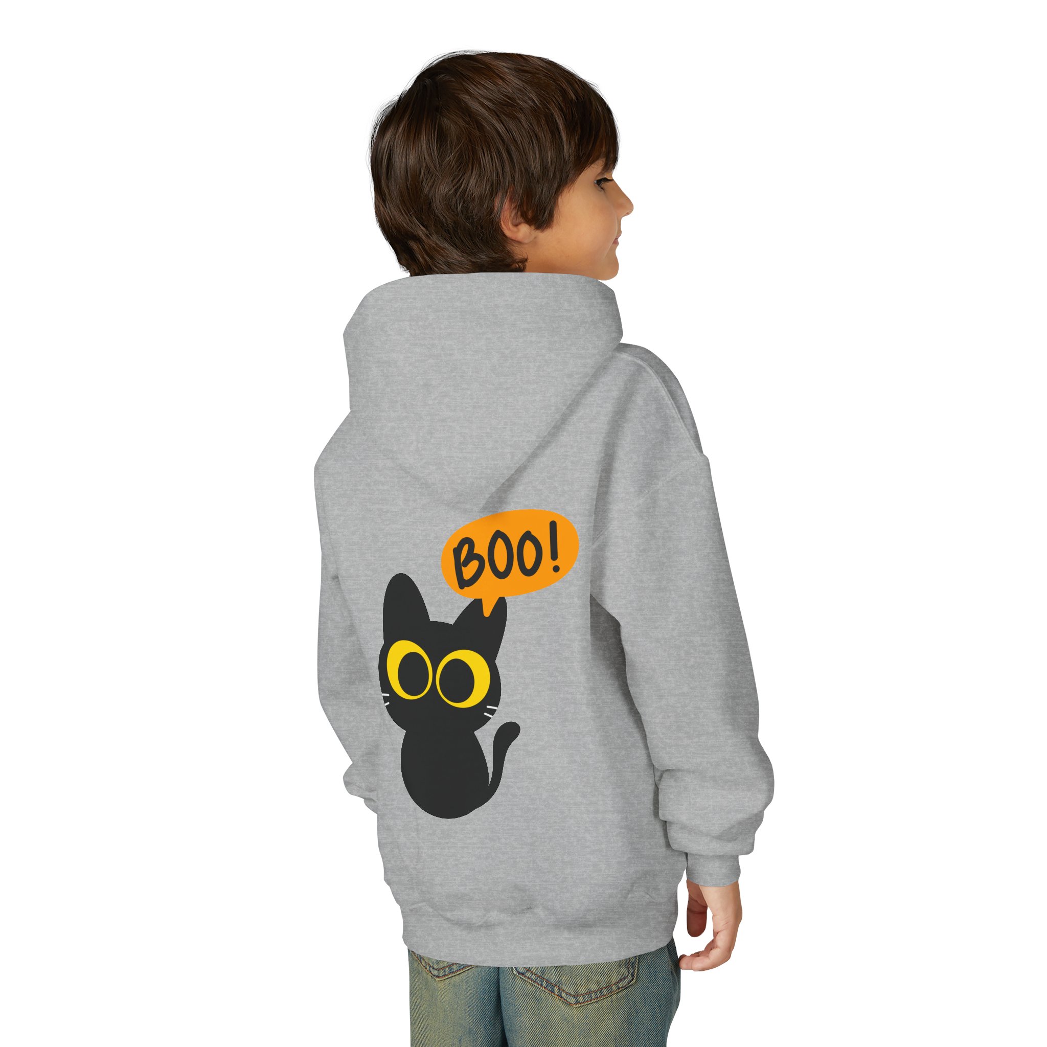 Cute Black Cat Hoodie for Kids, Halloween Sweatshirt, Youth Pullover with Boo Design, Fun Cat Lover Gift, Cozy Casual Wear - Image 18