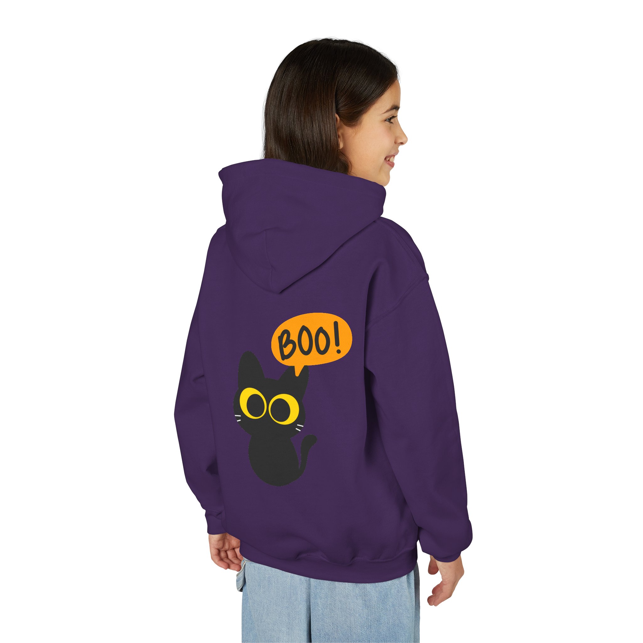 Cute Black Cat Hoodie for Kids, Halloween Sweatshirt, Youth Pullover with Boo Design, Fun Cat Lover Gift, Cozy Casual Wear - Image 69
