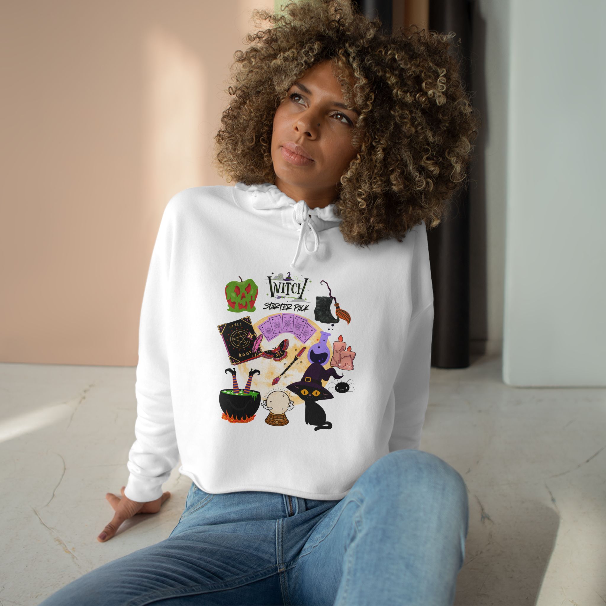 Whimsical Halloween Crop Hoodie, Spooky Sweater, Fall Fashion, Witchy Apparel, Cute Gift for Her - Image 3