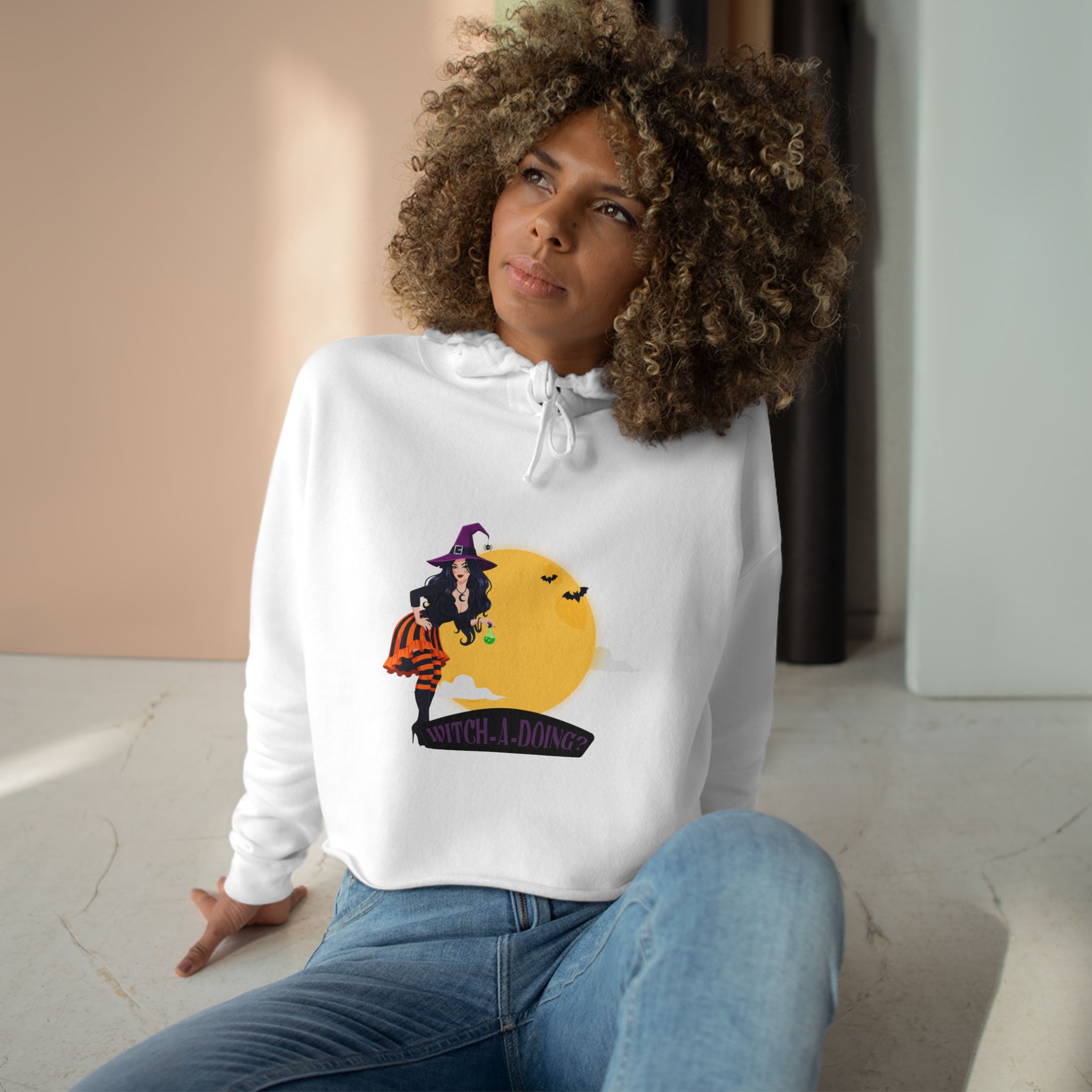 Witchy Crop Hoodie, Cozy Halloween Sweatshirt, Cute Witch Apparel, Trendy Festival Wear, Spooky Season Gift - Image 3