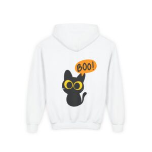 Cute Black Cat Hoodie for Kids, Halloween Sweatshirt, Youth Pullover with Boo Design, Fun Cat Lover Gift, Cozy Casual Wear